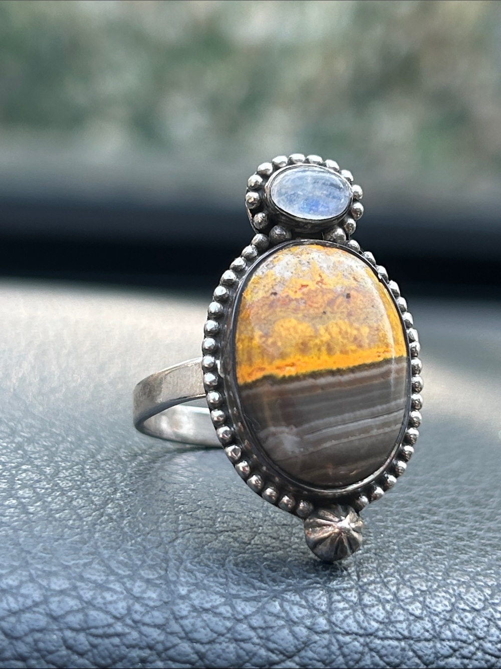 Sterling Silver Bumble Bee Jasper & Moonstone Size 9